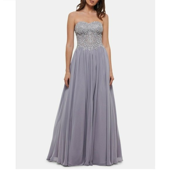 Blondie Nites Dresses & Skirts - Blondie Nites  0 Gray Strapless Gown CA21